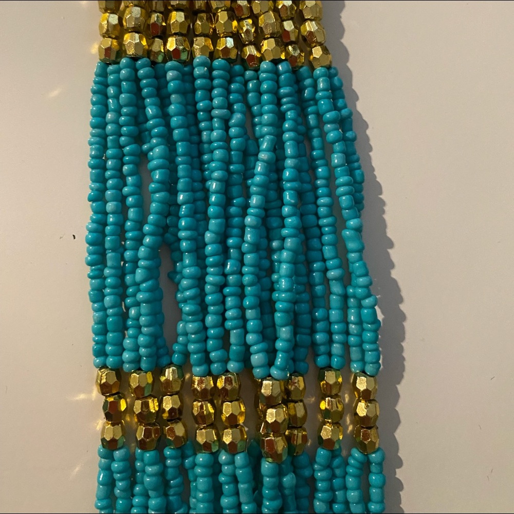 Turquoise, gold, silver beaded necklace. - Picture 2 of 5